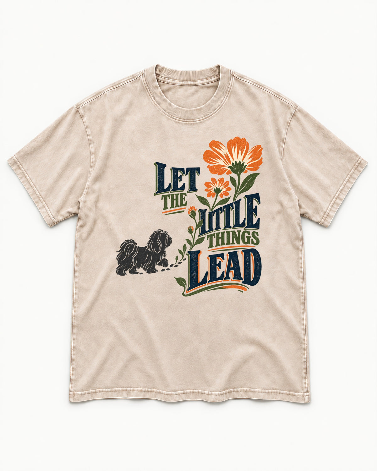 Let the Shih Tzu Lead Washed Tee in Apricot, flat lay product photo