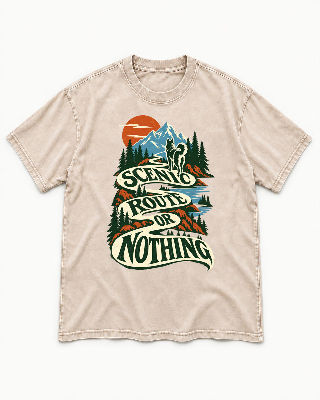 Husky Scenic Route or Nothing Washed Tee in Apricot, flat lay product photo