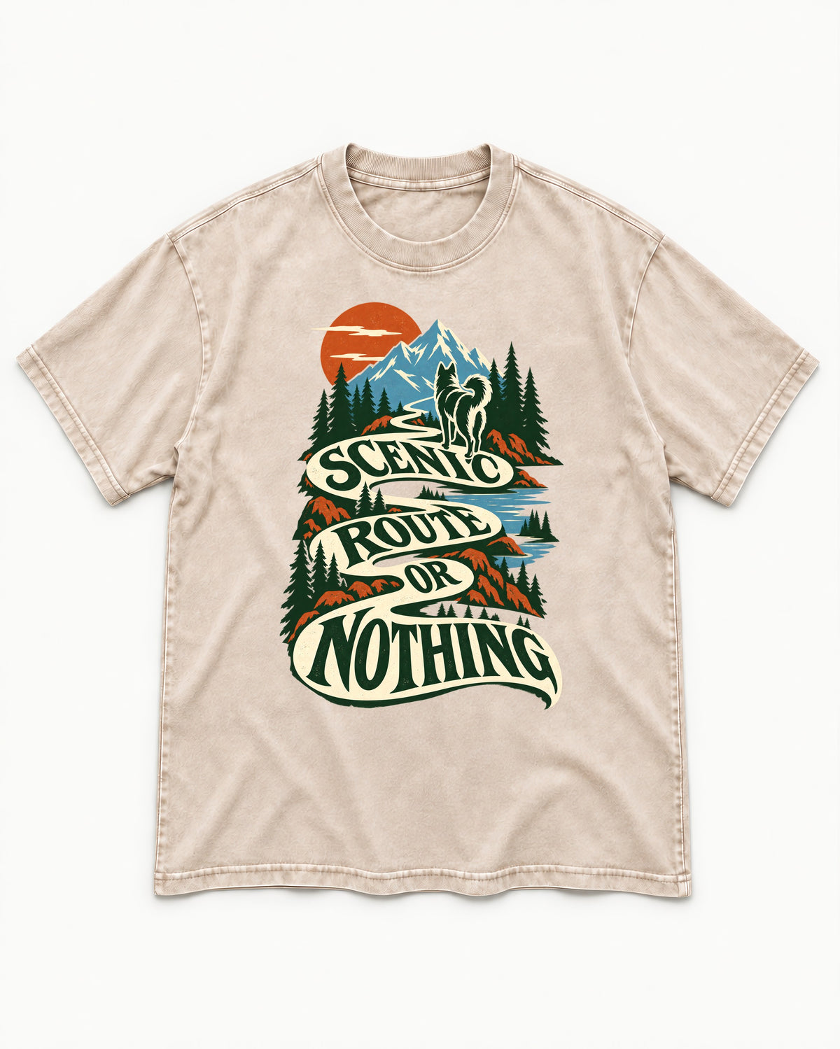Husky Scenic Route or Nothing Washed Tee in Apricot, flat lay product photo