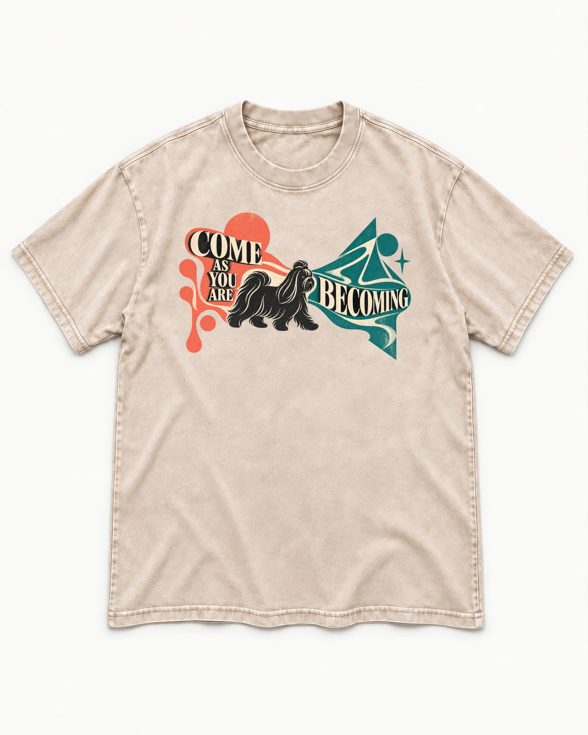 Come as You Are Shih Tzu Washed Tee in Apricot, flat lay product photo