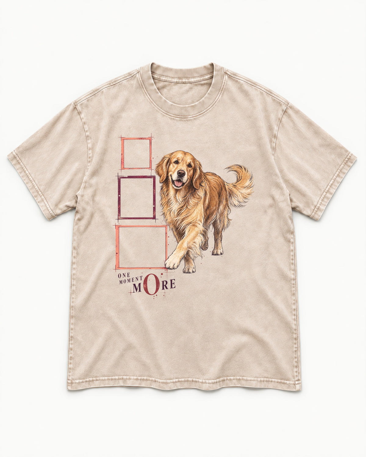 Golden Retriever One Moment More Washed Tee in Apricot, flat lay product photo
