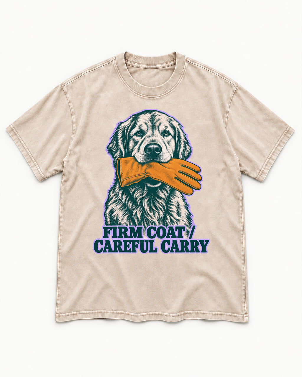 Golden Retriever Firm Coat Careful Carry Washed Tee in Apricot, flat lay product photo