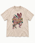 Leave a Little Drama Yorkshire Terrier Washed Tee in Apricot, flat lay product photo