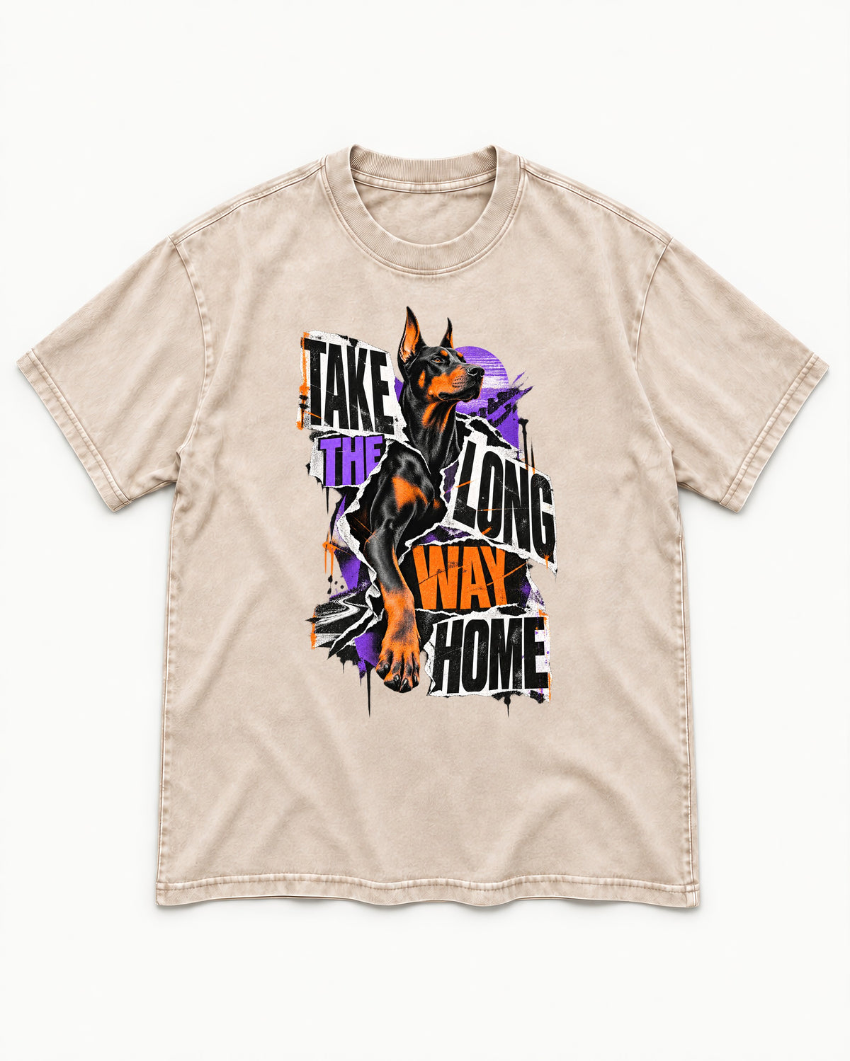 Doberman Long Way Home Washed Tee in Apricot, flat lay product photo