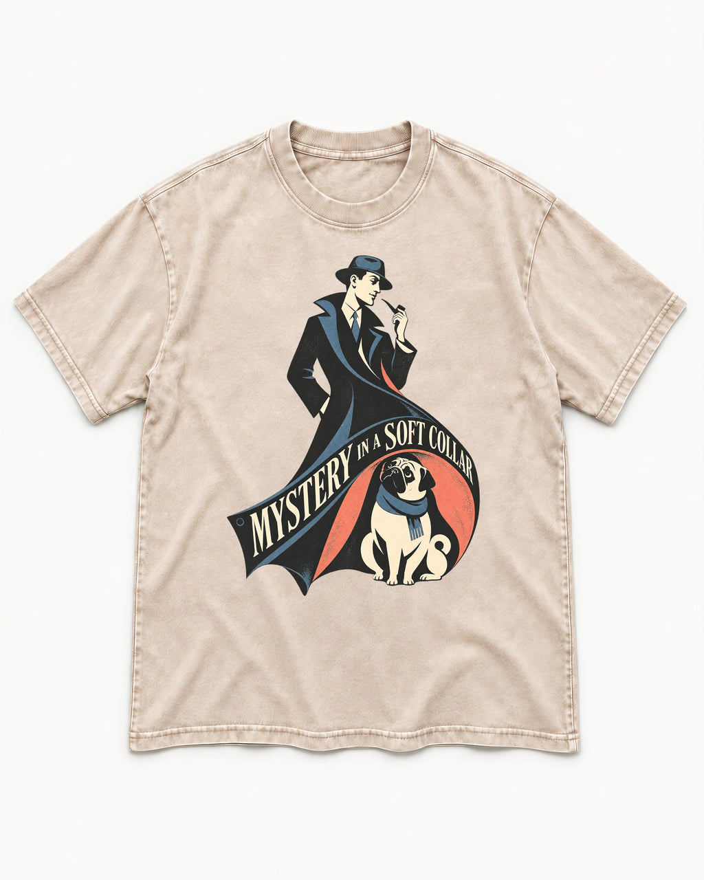 Pug Soft Collar Mystery Washed Tee in Apricot, flat lay product photo
