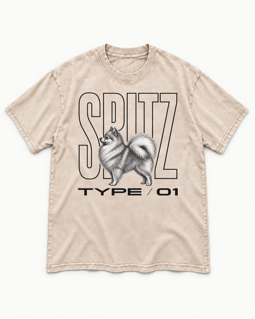 Pomeranian Spitz Washed Tee in Apricot, flat lay product photo