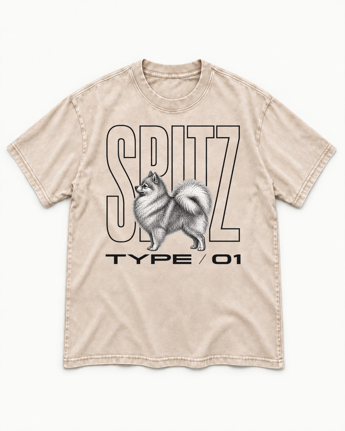 Pomeranian Spitz Washed Tee in Apricot, flat lay product photo