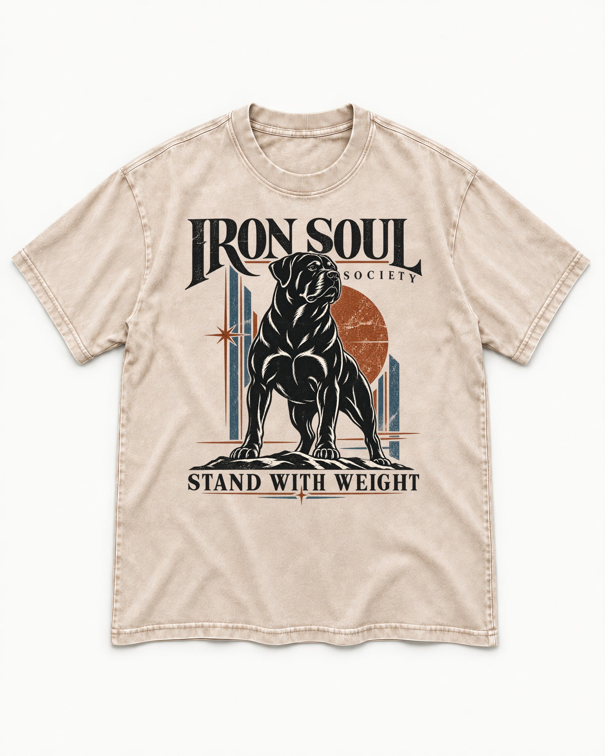 Rottweiler Iron Soul Society Washed Tee in Apricot, flat lay product photo