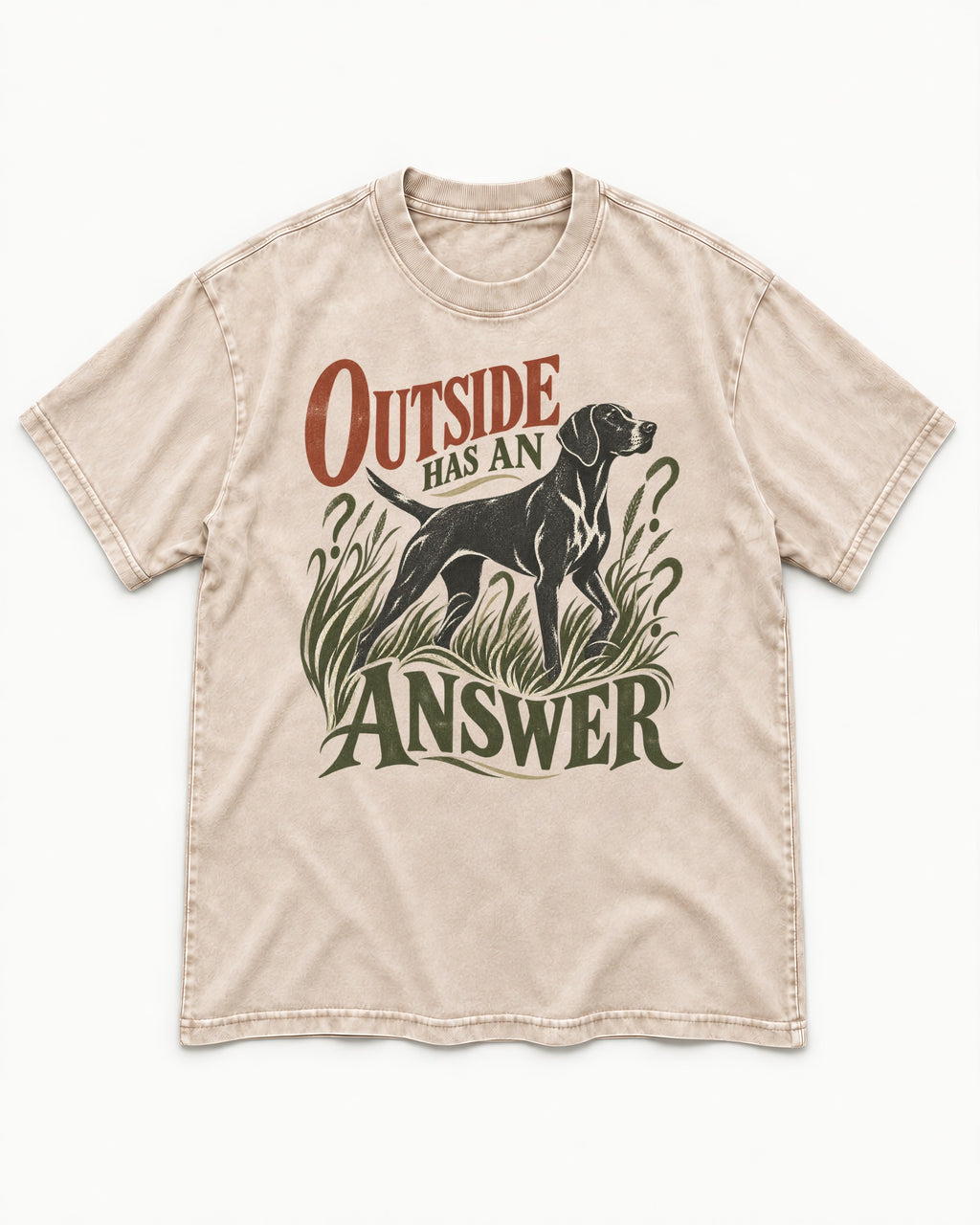 Outside Has an Answer German Shorthaired Pointer Washed Tee in Apricot, flat lay product photo