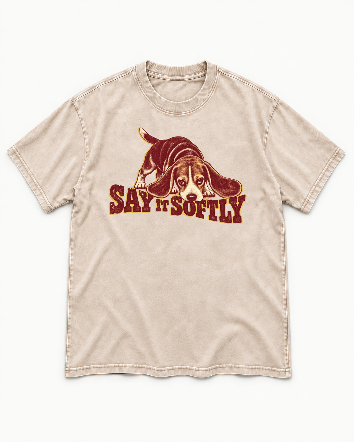 Beagle Say It Softly Washed Tee in Apricot, flat lay product photo