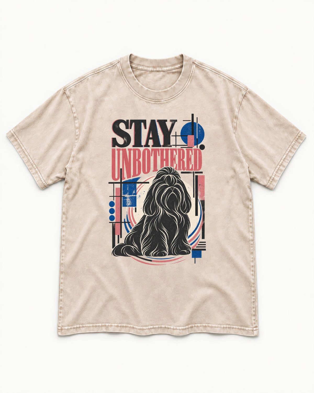 Stay Unbothered Shih Tzu Washed Tee in Apricot, flat lay product photo