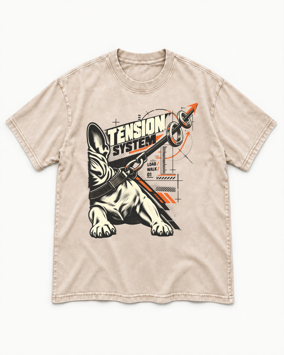 Frenchie Tension System Washed Tee in Apricot, flat lay product photo