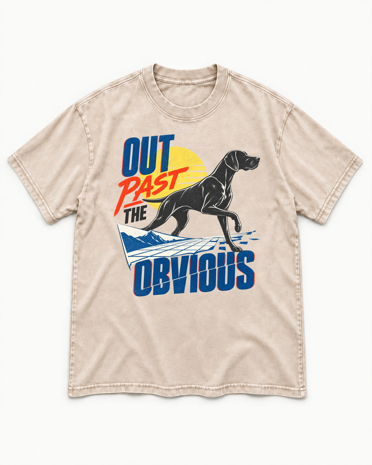 Out Past the Obvious German Shorthaired Pointer Washed Tee in Apricot, flat lay product photo
