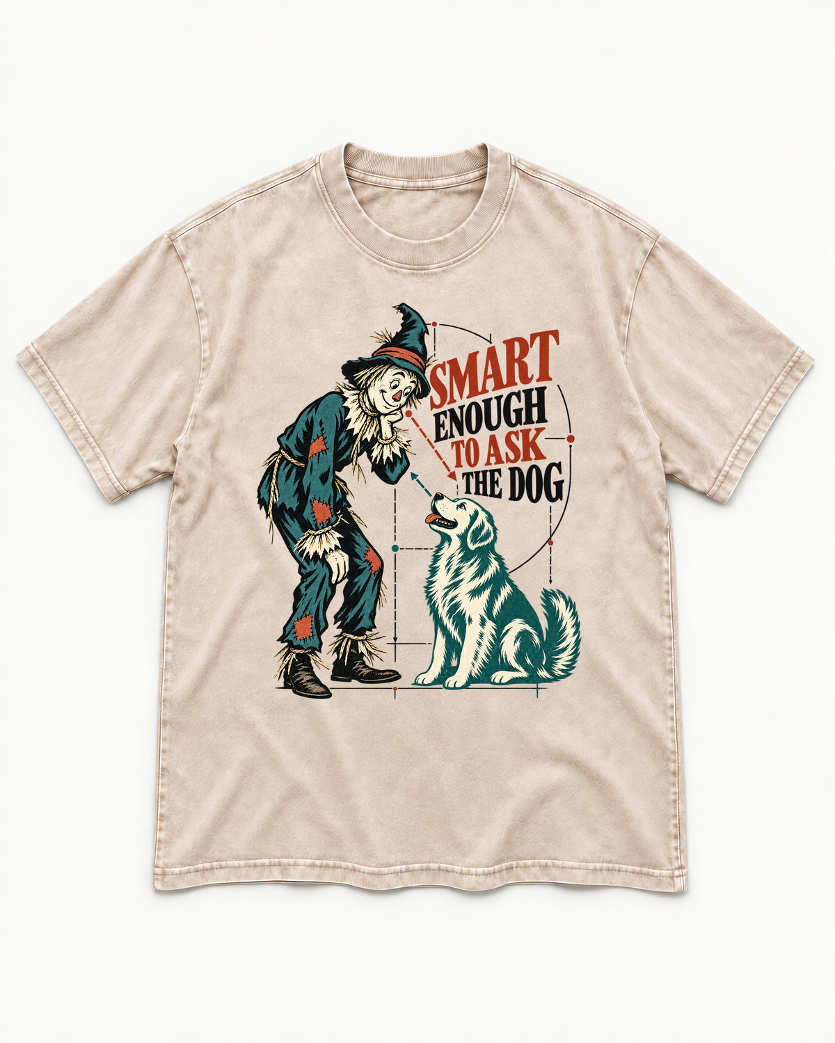 Ask the Golden Retriever Washed Tee in Apricot, flat lay product photo