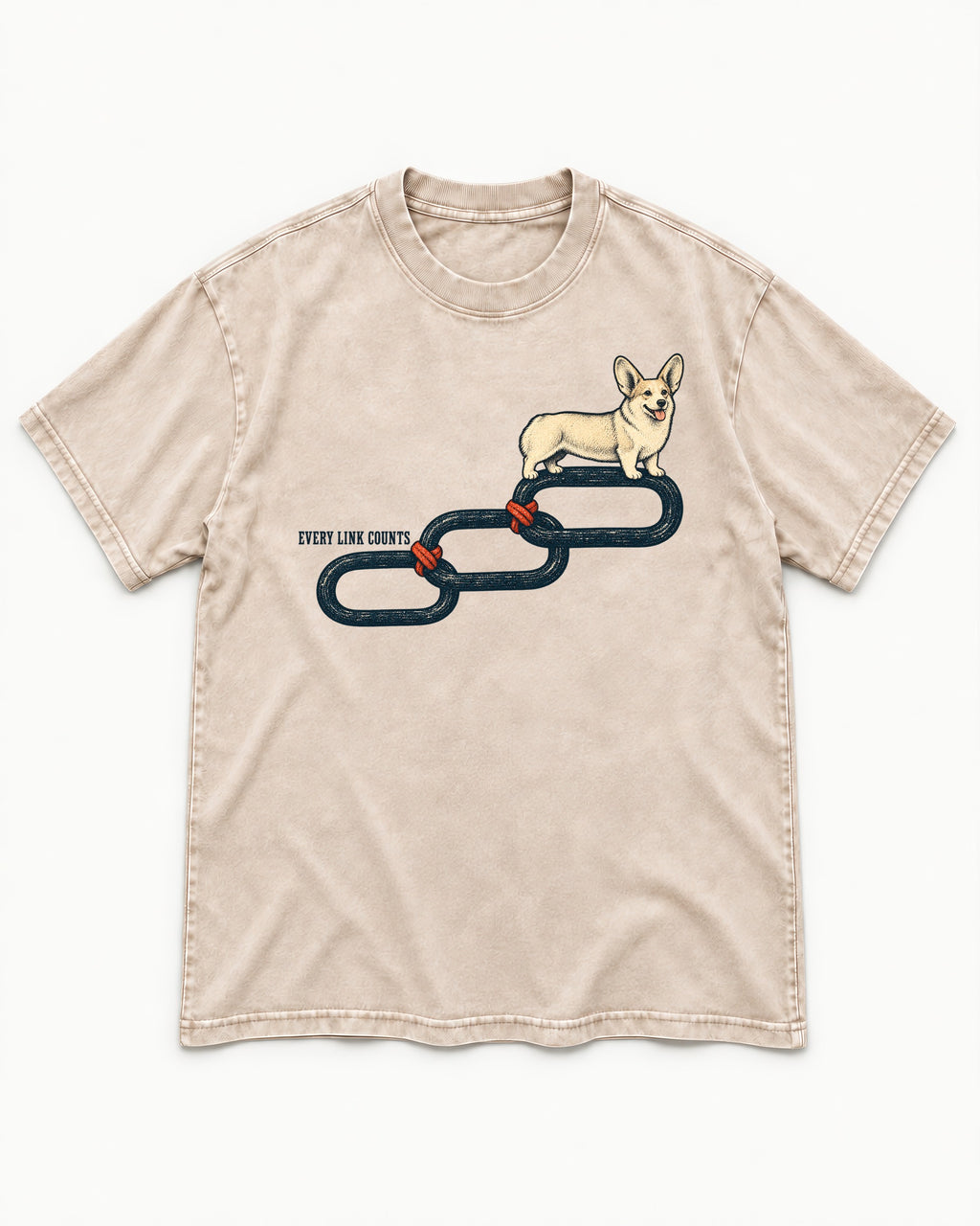 Every Corgi Link Counts Washed Tee in Apricot, flat lay product photo