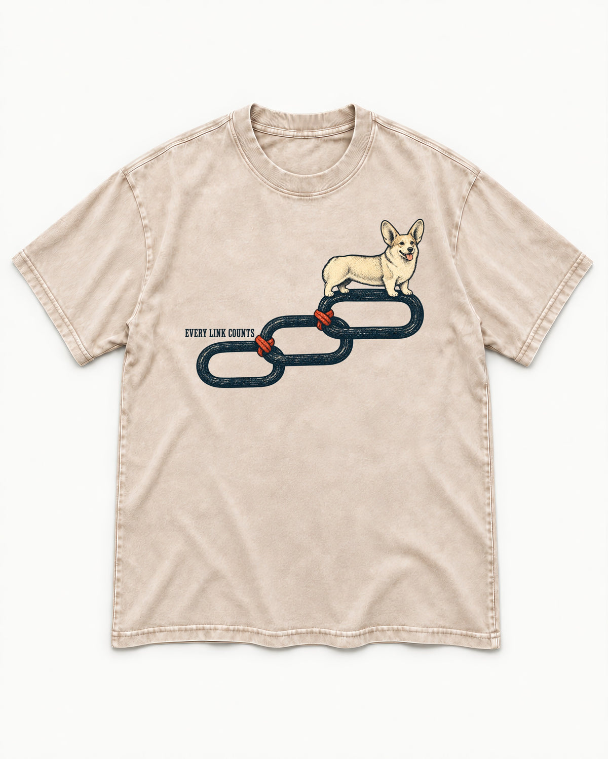 Every Corgi Link Counts Washed Tee in Apricot, flat lay product photo