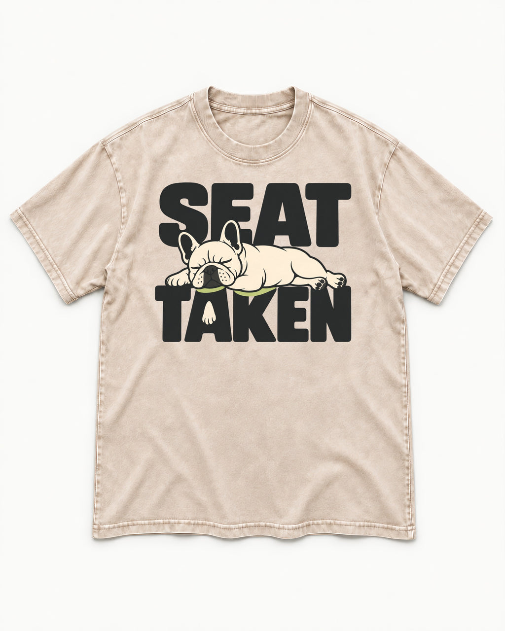 Seat Taken by Frenchie Washed Tee in Apricot, flat lay product photo