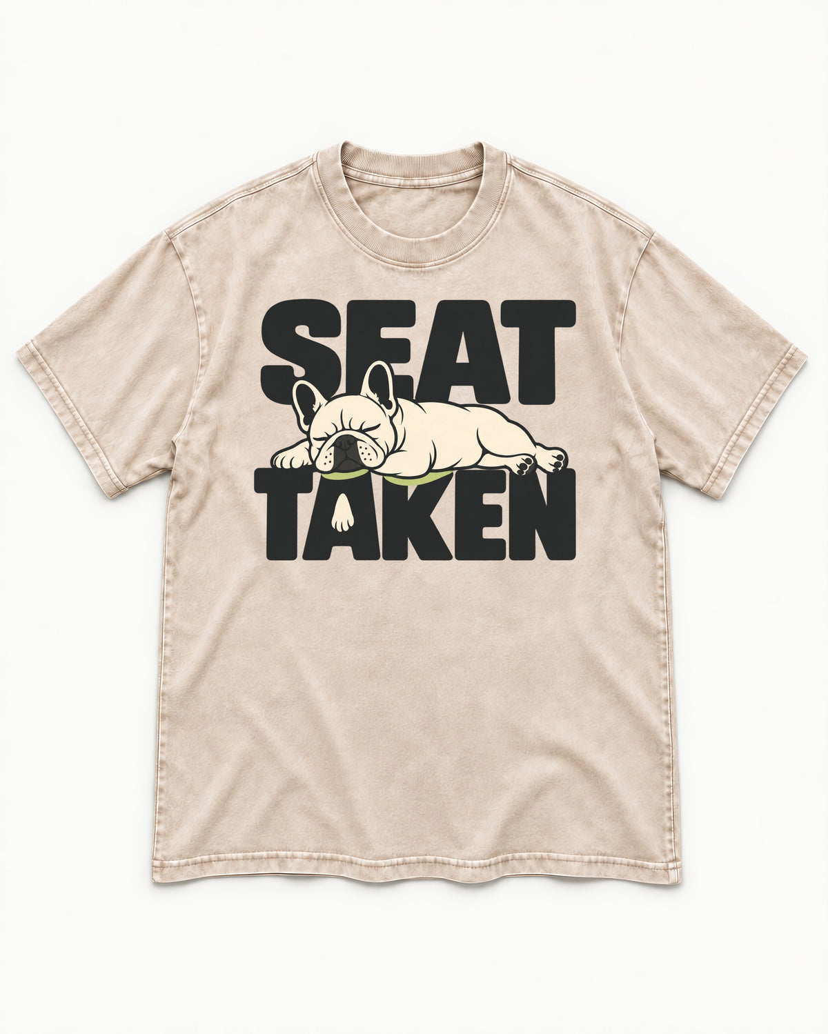 Seat Taken by Frenchie Washed Tee in Apricot, flat lay product photo