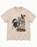 Pirate English Bulldog Big Opinions Washed Tee in Apricot, flat lay product photo