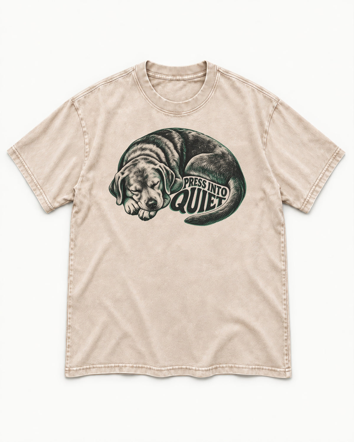 Labrador Retriever Press Into Quiet Washed Tee in Apricot, flat lay product photo