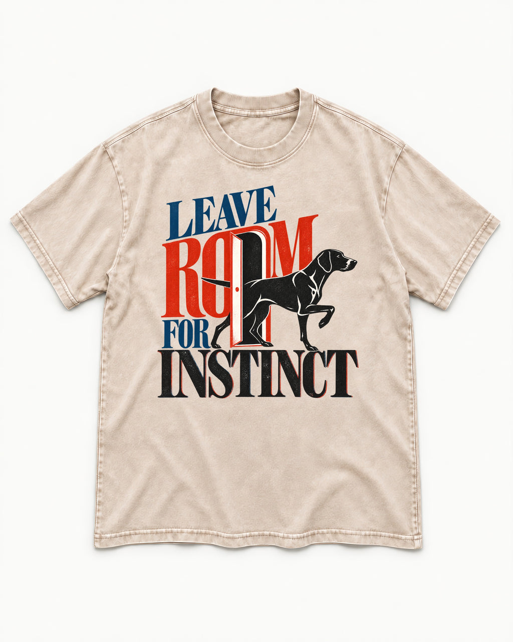 Leave Room for Instinct German Shorthaired Pointer Washed Tee in Apricot, flat lay product photo