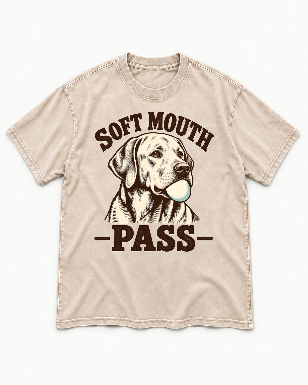 Soft Mouth Pass Labrador Retriever Washed Tee in Apricot, flat lay product photo