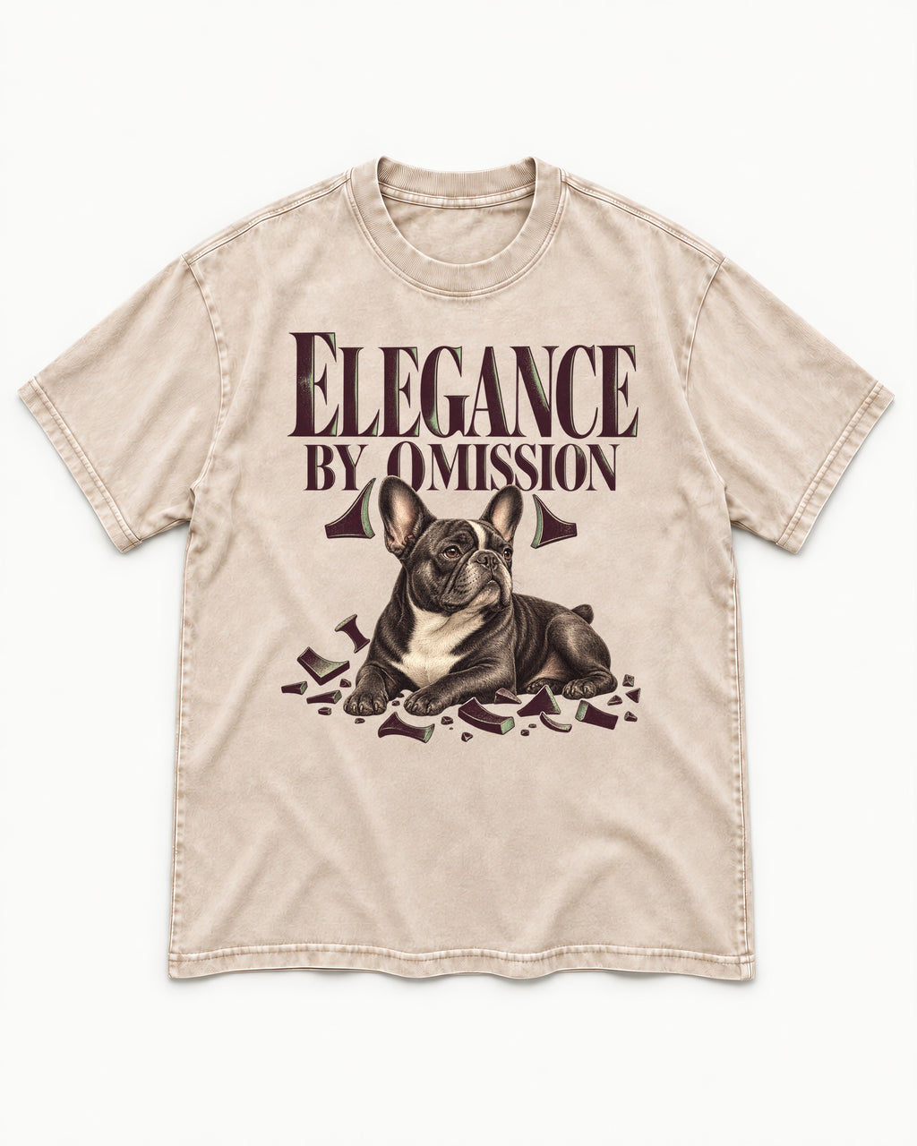 Frenchie Elegance by Omission Washed Tee in Apricot, flat lay product photo