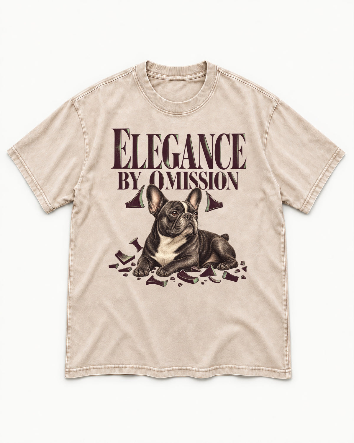 Frenchie Elegance by Omission Washed Tee in Apricot, flat lay product photo