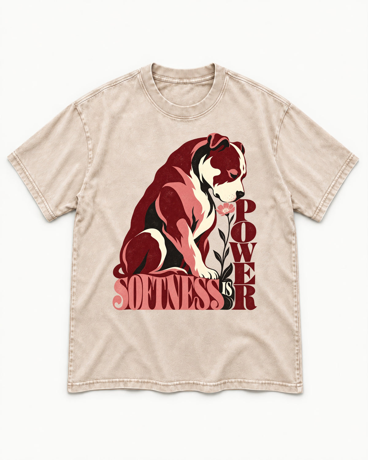 Pitbull Softness Is Power Flower Graphic Washed Tee in Apricot, flat lay product photo