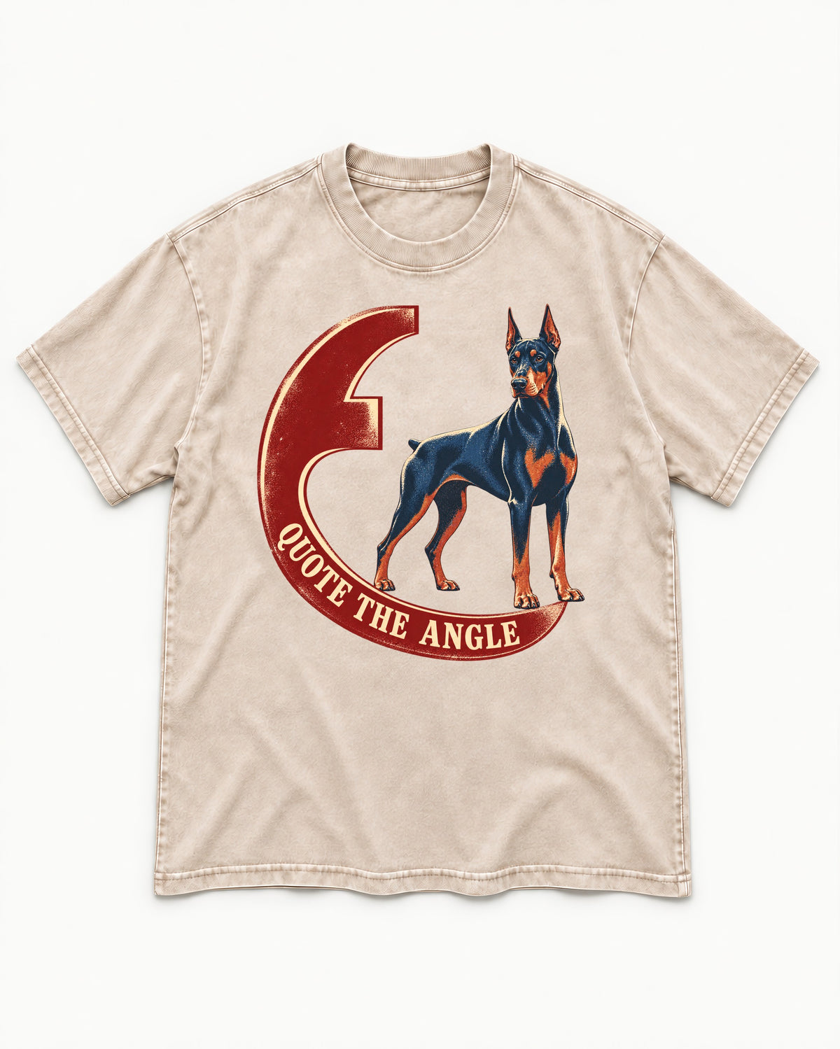 Doberman Quote the Angle Crescent Graphic Washed Tee in Apricot, flat lay product photo