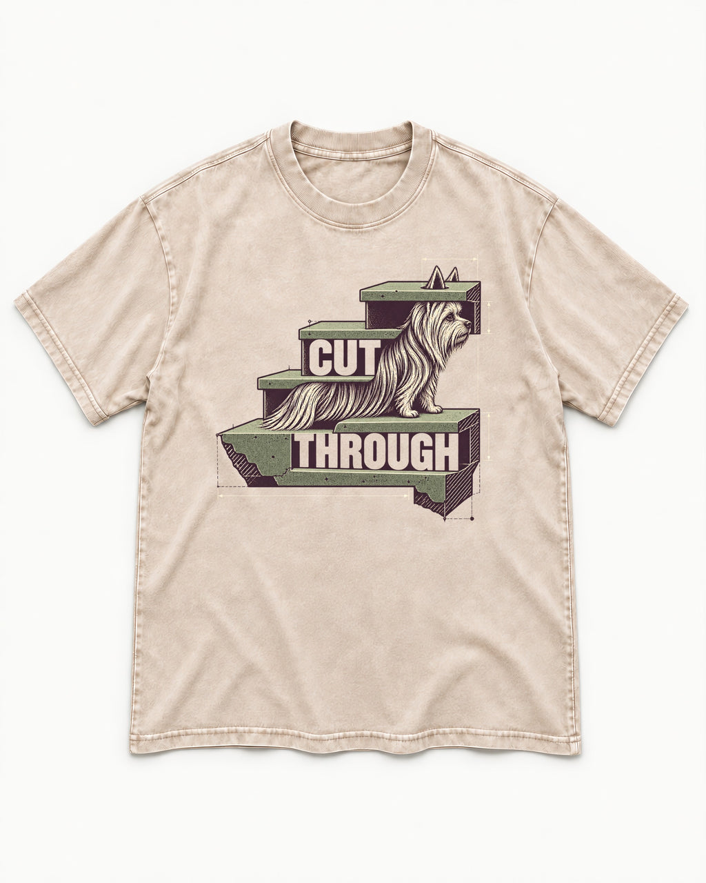 Yorkshire Terrier Cut Through Washed Tee in Apricot, flat lay product photo