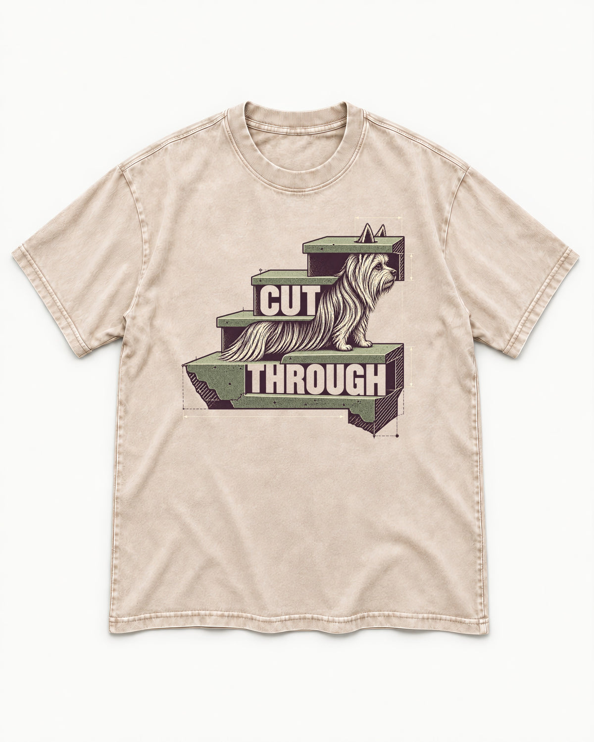 Yorkshire Terrier Cut Through Washed Tee in Apricot, flat lay product photo