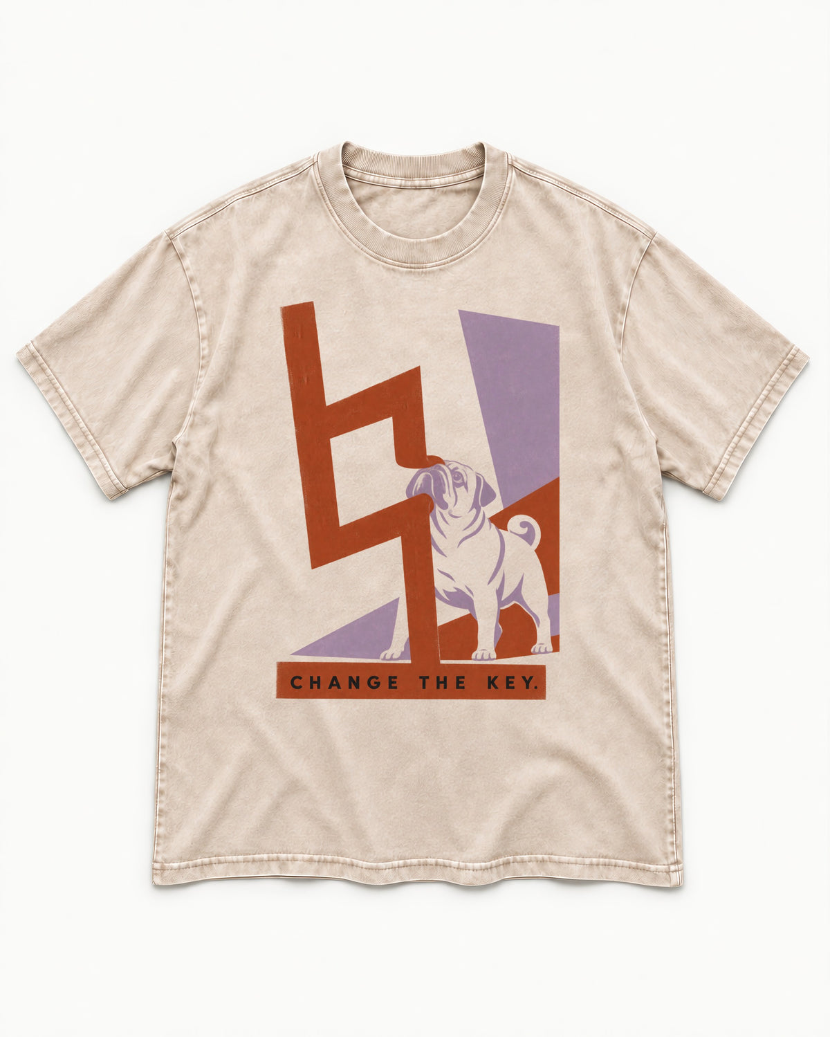Pug Change the Key Washed Tee in Apricot, flat lay product photo