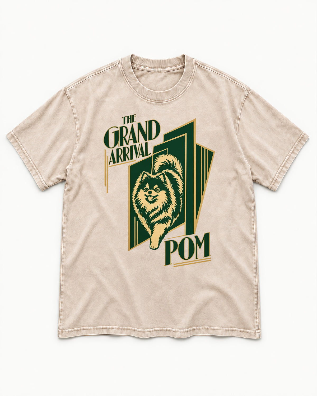 The Grand Arrival Pomeranian Washed Tee in Apricot, flat lay product photo