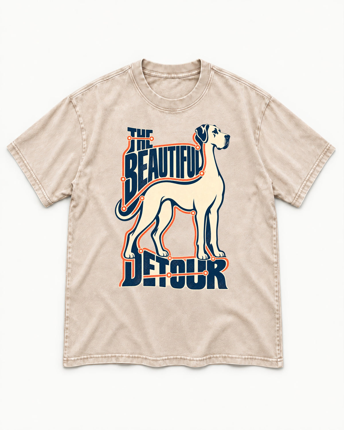 Great Dane's Beautiful Detour Washed Tee in Apricot, flat lay product photo