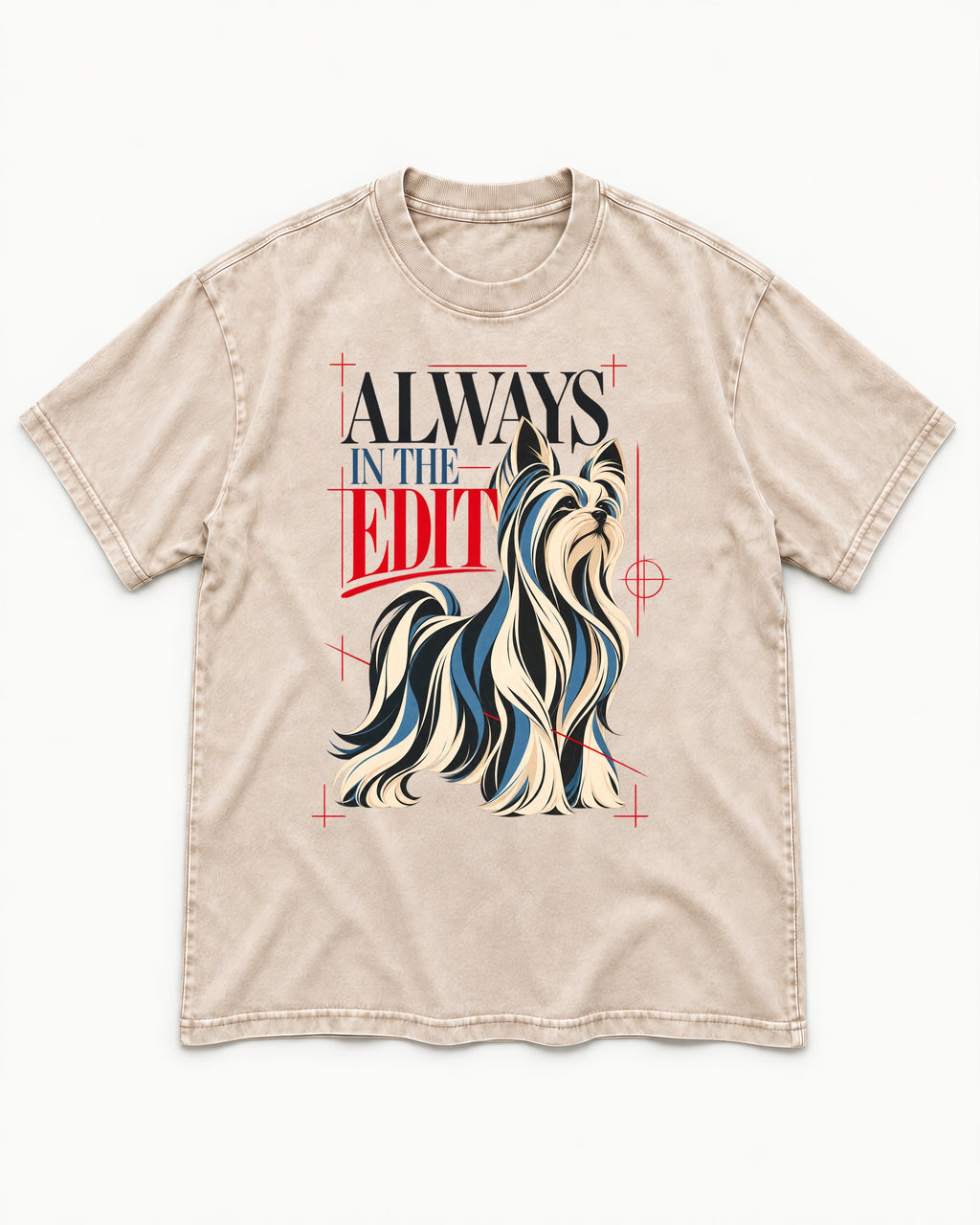 Always in the Edit Yorkshire Terrier Washed Tee in Apricot, flat lay product photo