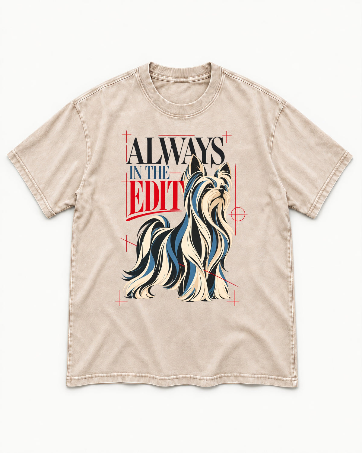 Always in the Edit Yorkshire Terrier Washed Tee in Apricot, flat lay product photo