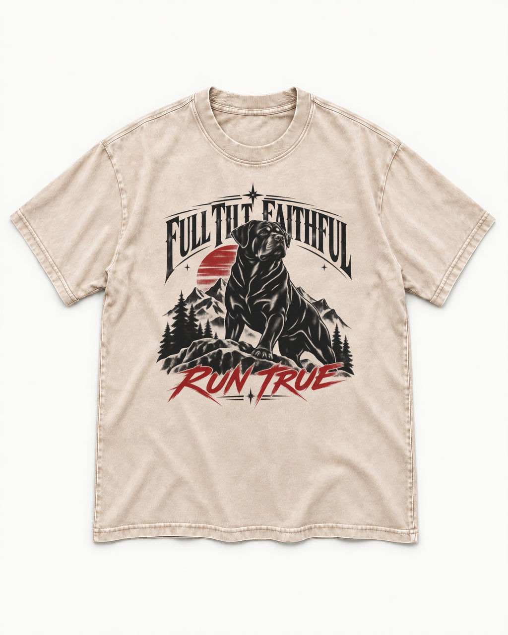Run True Rottweiler Washed Tee in Apricot, flat lay product photo