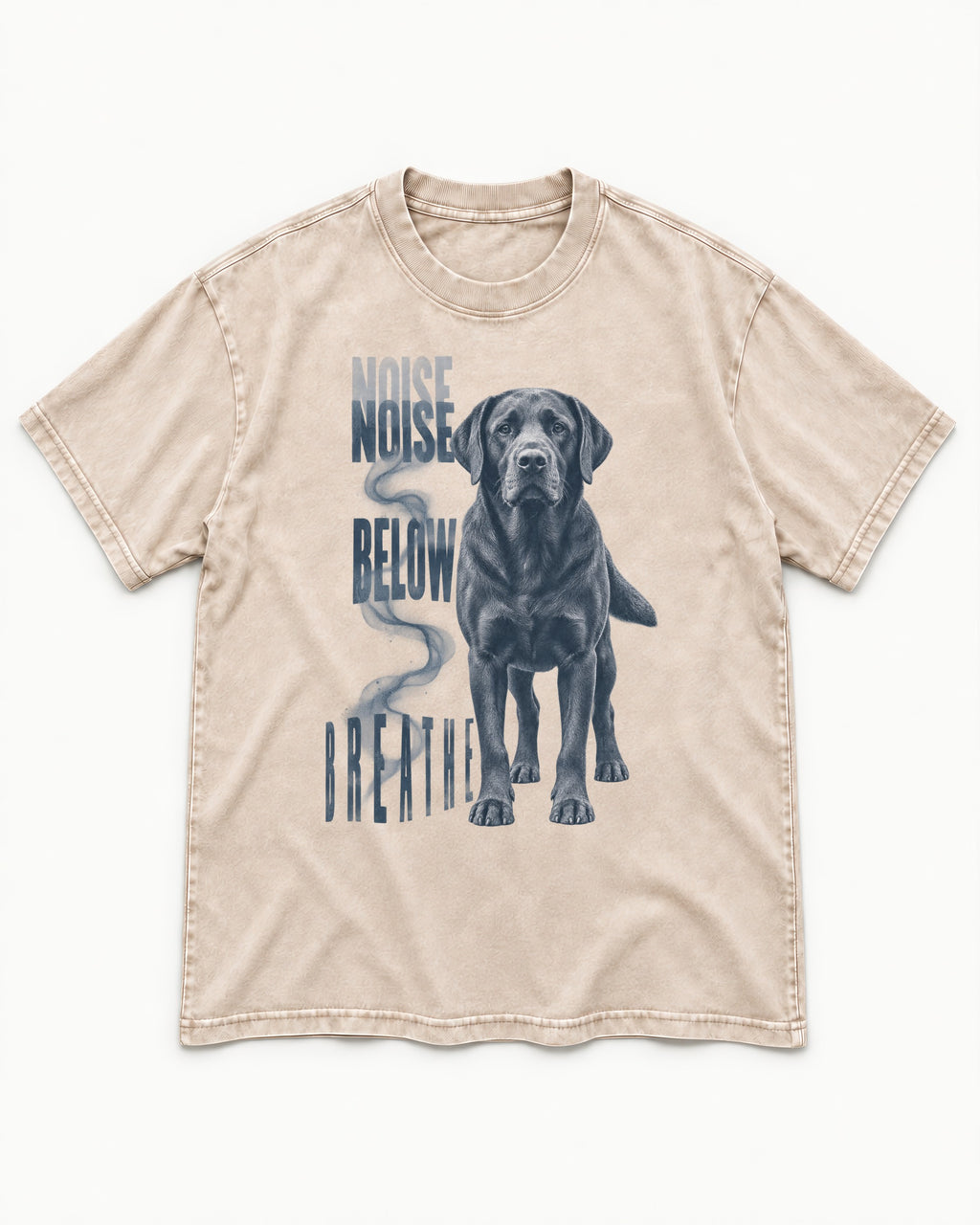 Labrador Retriever Breathe Below the Noise Washed Tee in Apricot, flat lay product photo