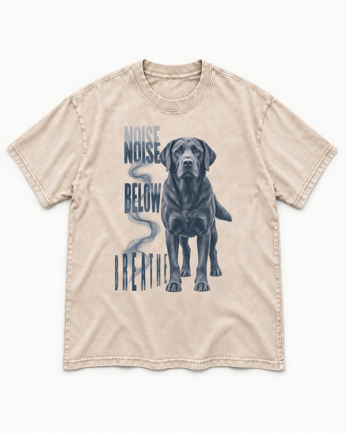 Labrador Retriever Breathe Below the Noise Washed Tee in Apricot, flat lay product photo