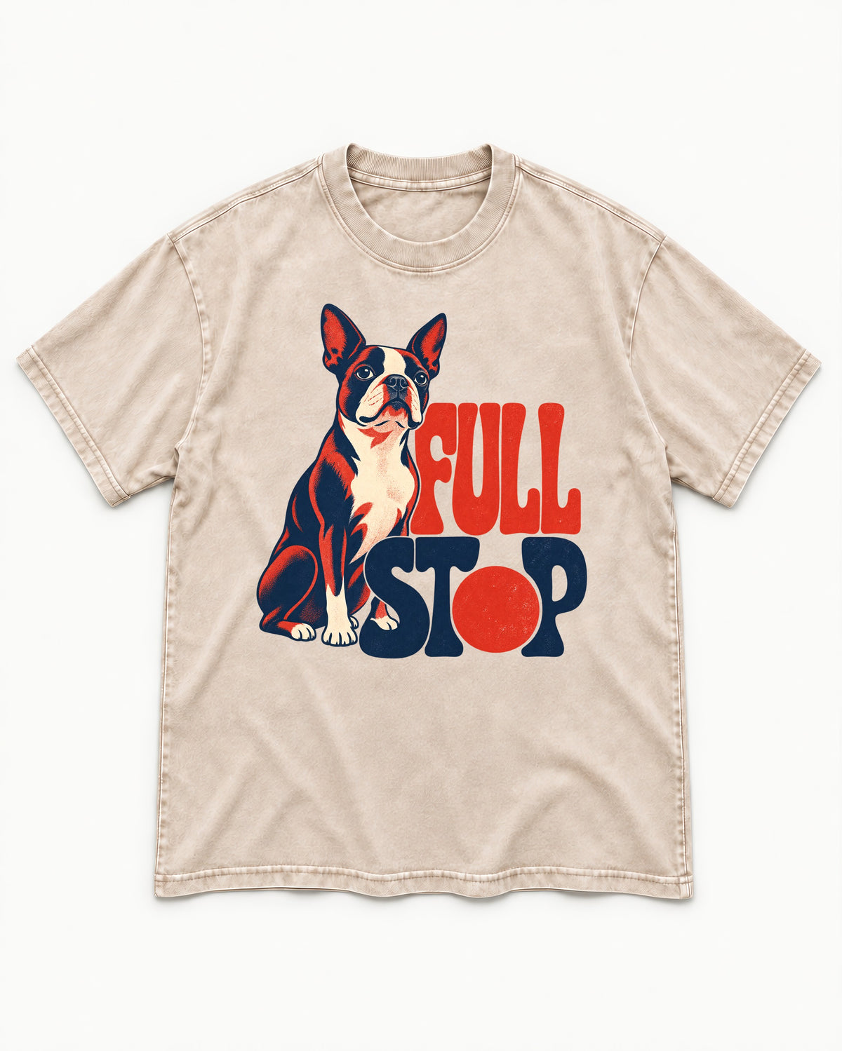 Full Stop for Boston Terrier Washed Tee in Apricot, flat lay product photo