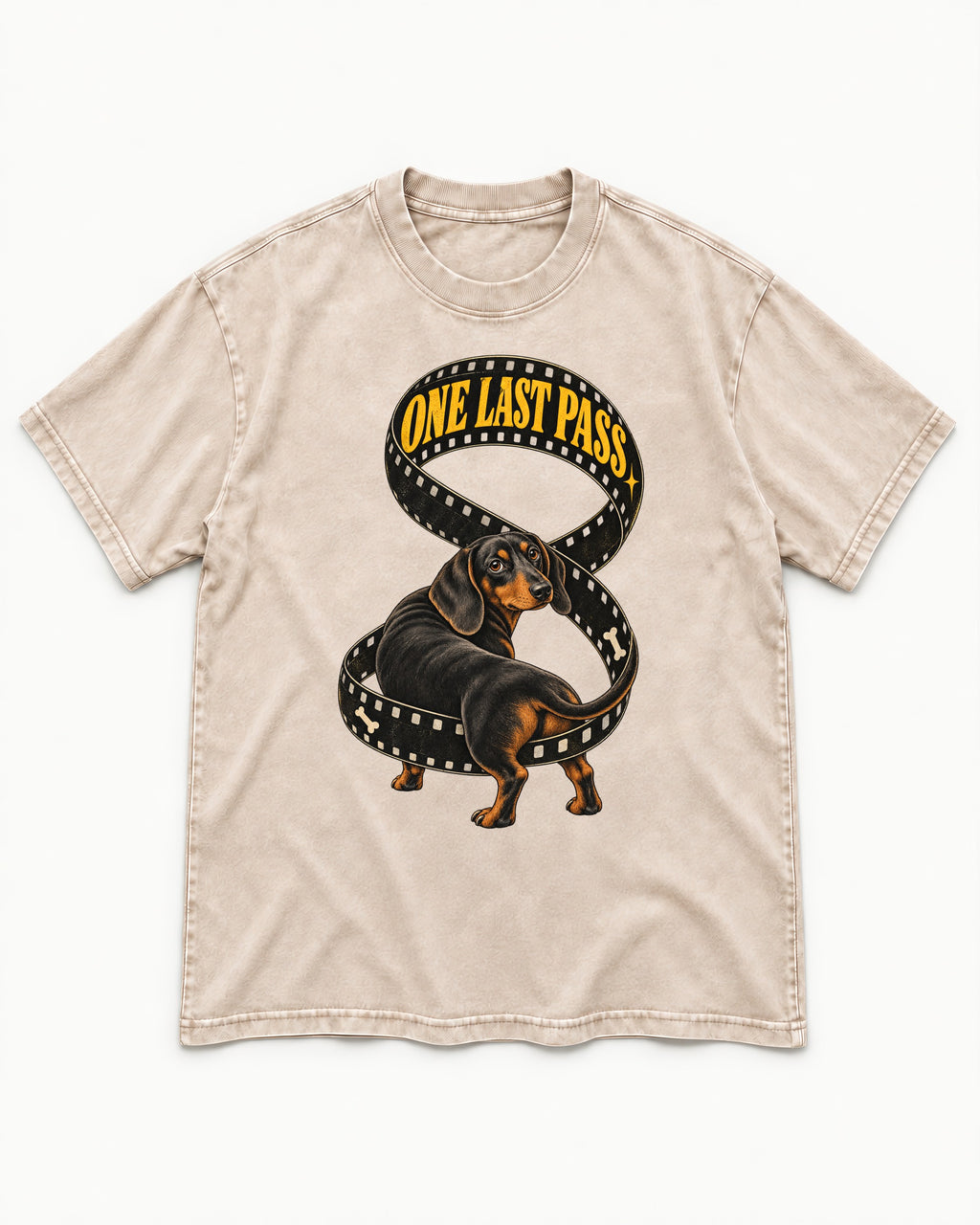 Dachshund's One Last Pass Washed Tee in Apricot, flat lay product photo