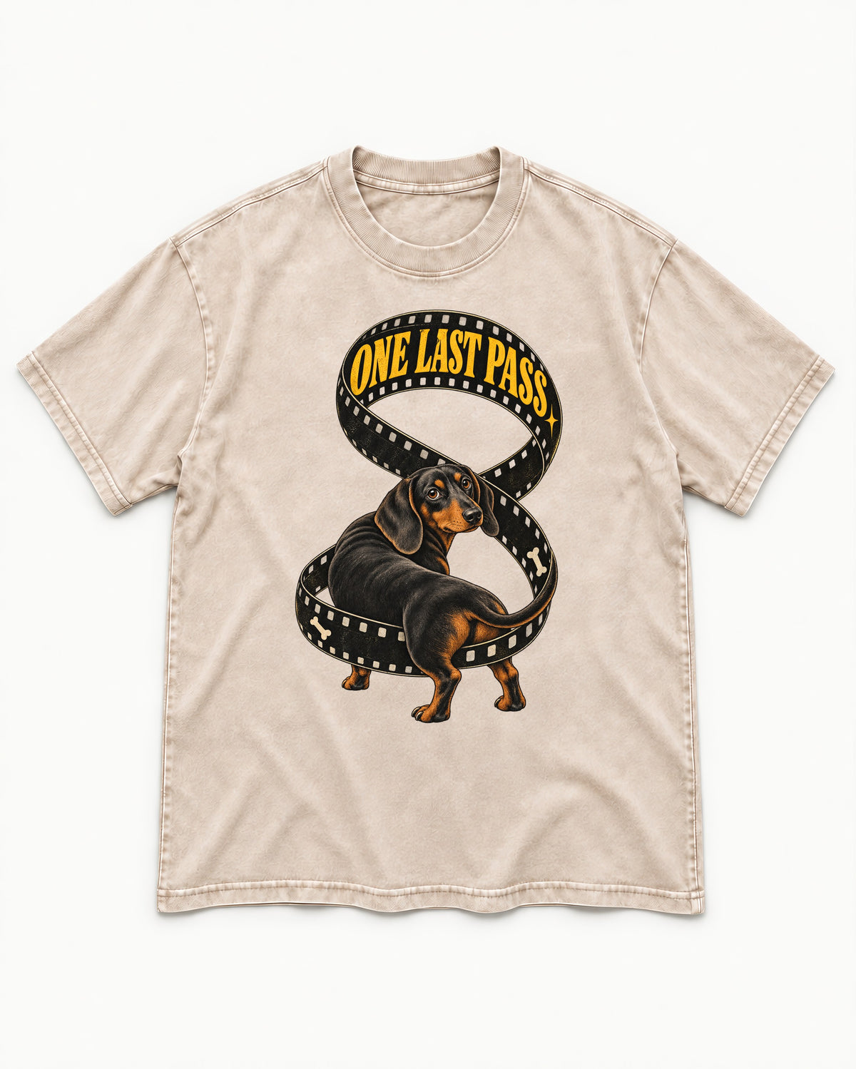 Dachshund's One Last Pass Washed Tee in Apricot, flat lay product photo