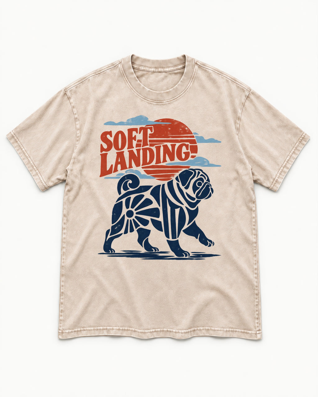 Pug's Soft Landing Washed Tee in Apricot, flat lay product photo