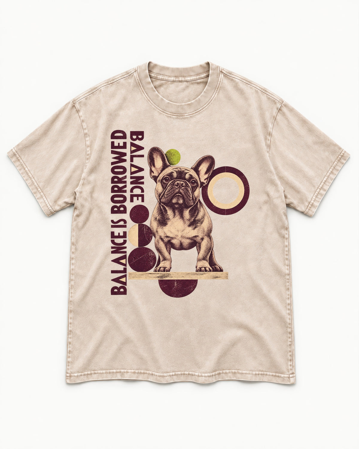 Frenchie's Balance Is Borrowed Washed Tee in Apricot, flat lay product photo
