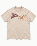 Golden Retriever Still Moving Forward Washed Tee in Apricot, flat lay product photo