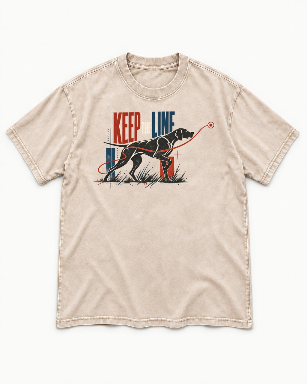 Keep the Line German Shorthaired Pointer Washed Tee in Apricot, flat lay product photo