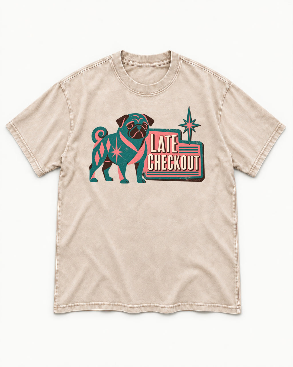 Pug's Late Checkout Washed Tee in Apricot, flat lay product photo