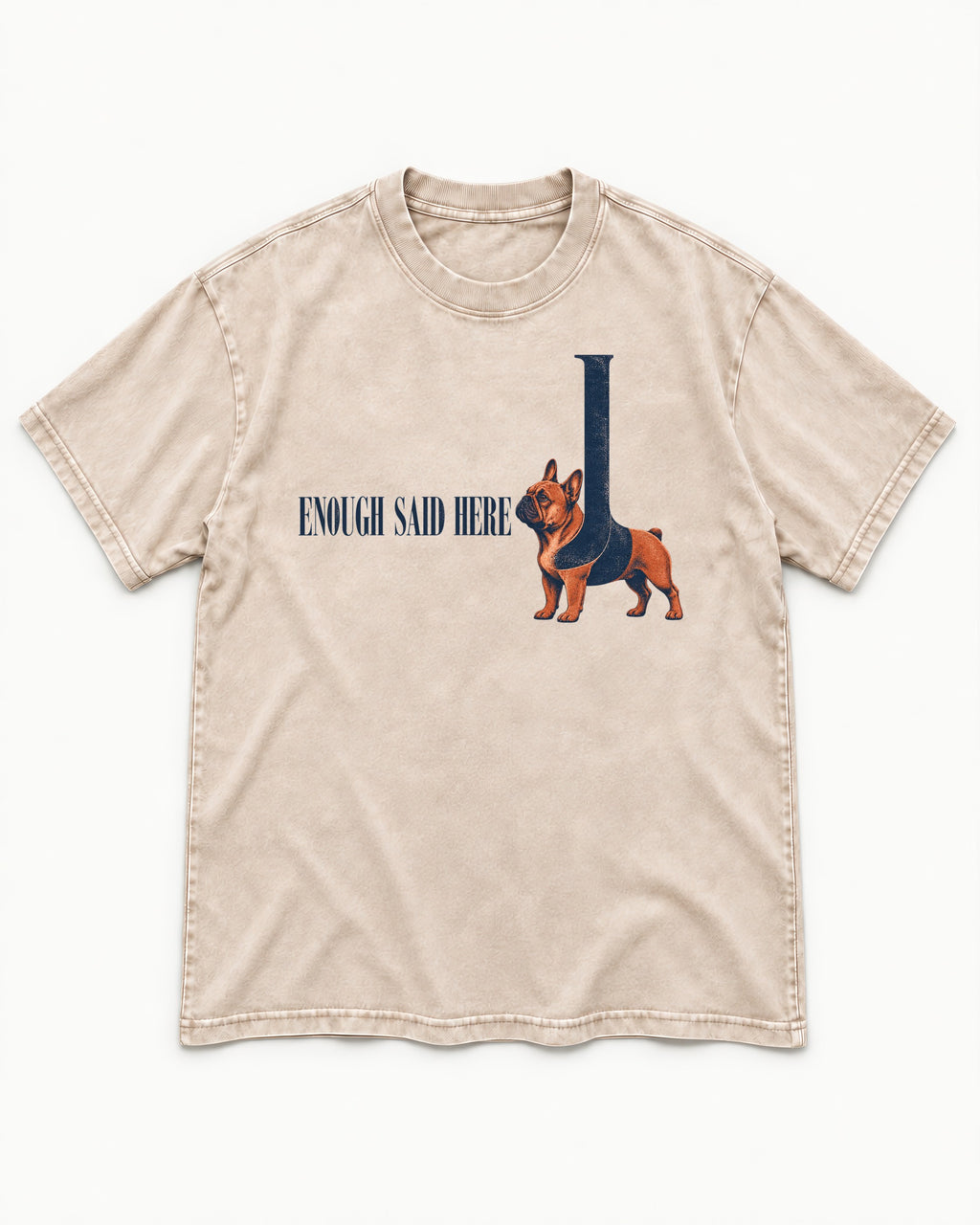 Frenchie Enough Said Washed Tee in Apricot, flat lay product photo