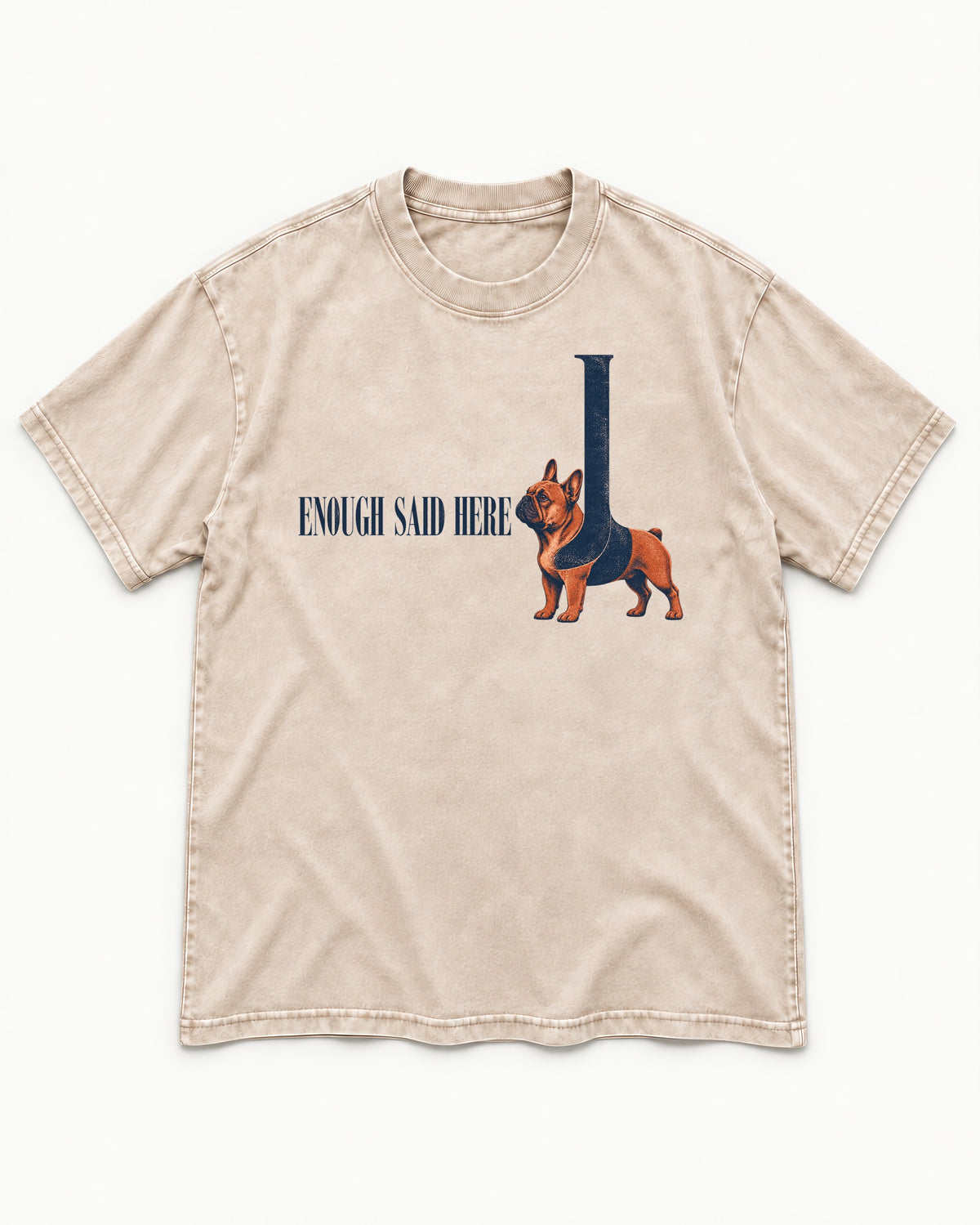 Frenchie Enough Said Washed Tee in Apricot, flat lay product photo
